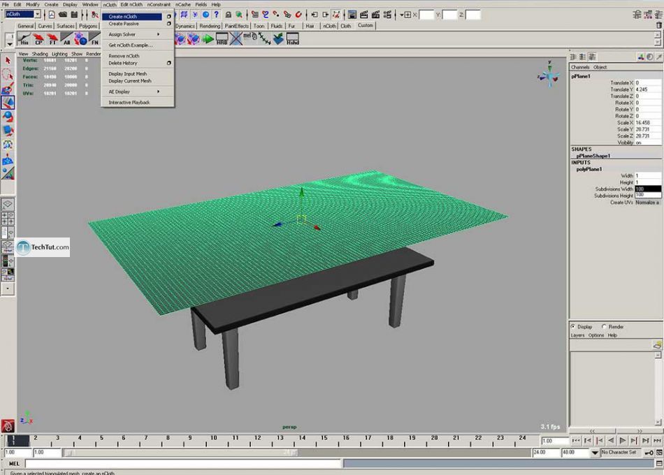 Create table cloth in maya